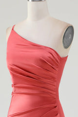 Sheath One Shoulder Floor-Length Pleated Satin Bridesmaid Dress