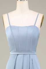 A-Line Spaghetti Straps Satin Long Bridesmaid Dress