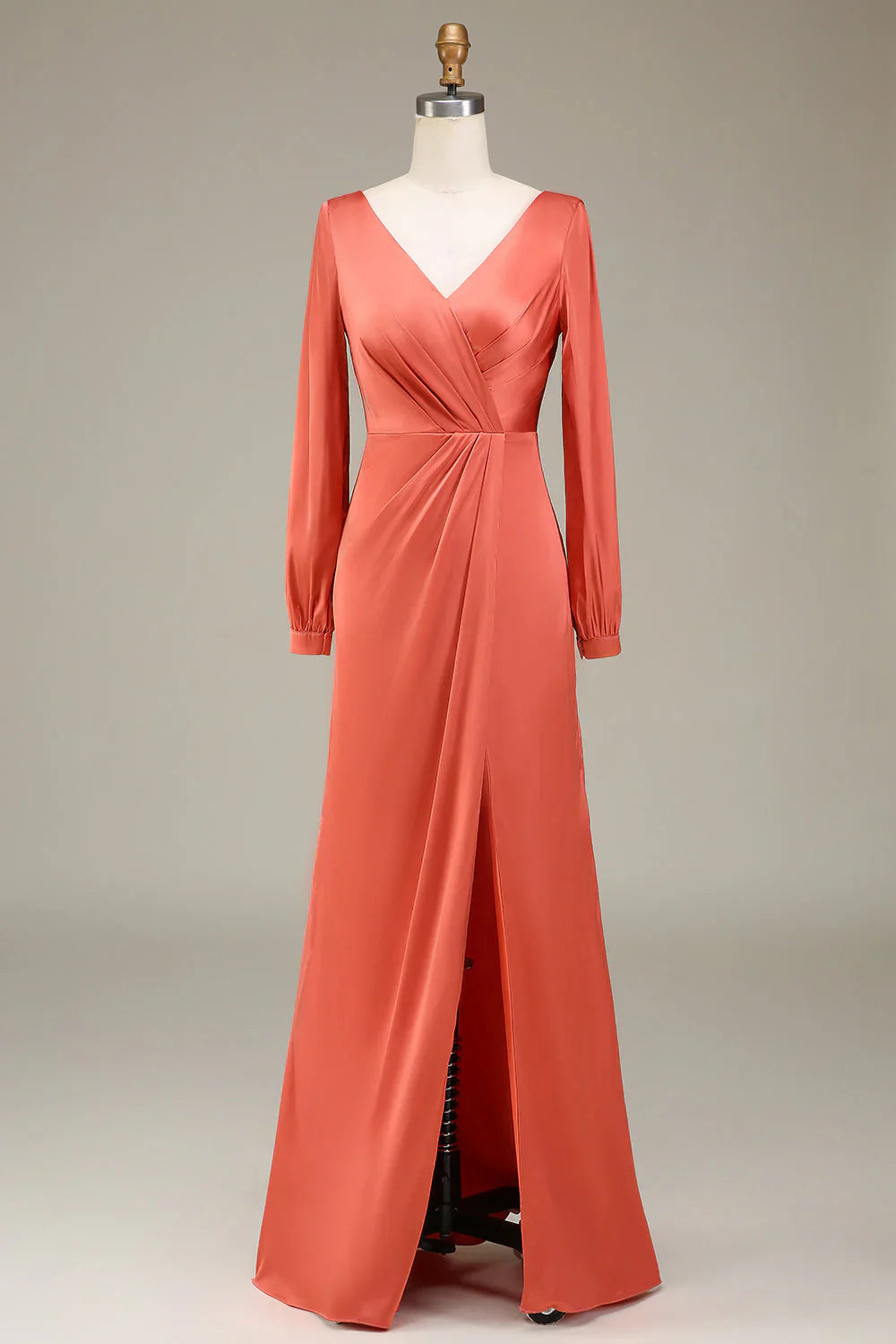 A-Line V-Neck Satin Bridesmaid Dress With Slit