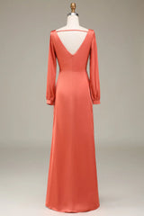 A-Line V-Neck Satin Bridesmaid Dress With Slit