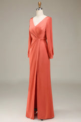 A-Line V-Neck Satin Bridesmaid Dress With Slit