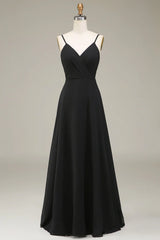 A-Line Spaghetti Straps Chiffon Long Bridesmaid Dress