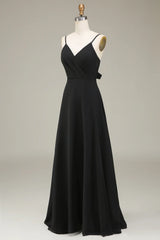 A-Line Spaghetti Straps Chiffon Long Bridesmaid Dress