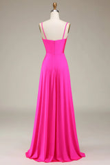 Spaghetti Straps A-Line Prom Bridesmaid Dresses With Pleated