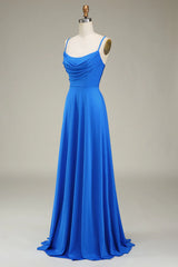 Spaghetti Straps A-Line Prom Bridesmaid Dresses With Pleated
