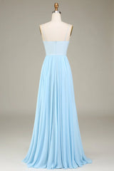 A-Line Spaghetti Straps Chiffon Long Bridesmaid Dress With Beading