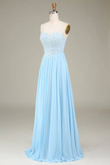 A-Line Spaghetti Straps Chiffon Long Bridesmaid Dress With Beading