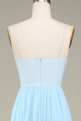 A-Line Spaghetti Straps Chiffon Long Bridesmaid Dress With Beading