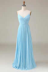 Spaghetti Straps V-Neck A-Line Pleated Chiffon Bridesmaid Dress