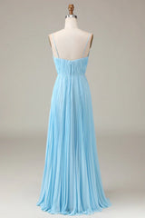 Spaghetti Straps V-Neck A-Line Pleated Chiffon Bridesmaid Dress
