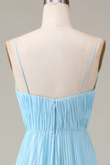 Spaghetti Straps V-Neck A-Line Pleated Chiffon Bridesmaid Dress