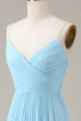 Spaghetti Straps V-Neck A-Line Pleated Chiffon Bridesmaid Dress