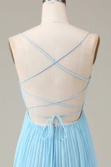 Spaghetti Straps Cowl Neck Pleated Open Back A-Line Chiffon Bridesmaid Dress