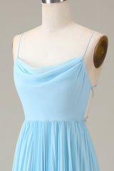 Spaghetti Straps Cowl Neck Pleated Open Back A-Line Chiffon Bridesmaid Dress