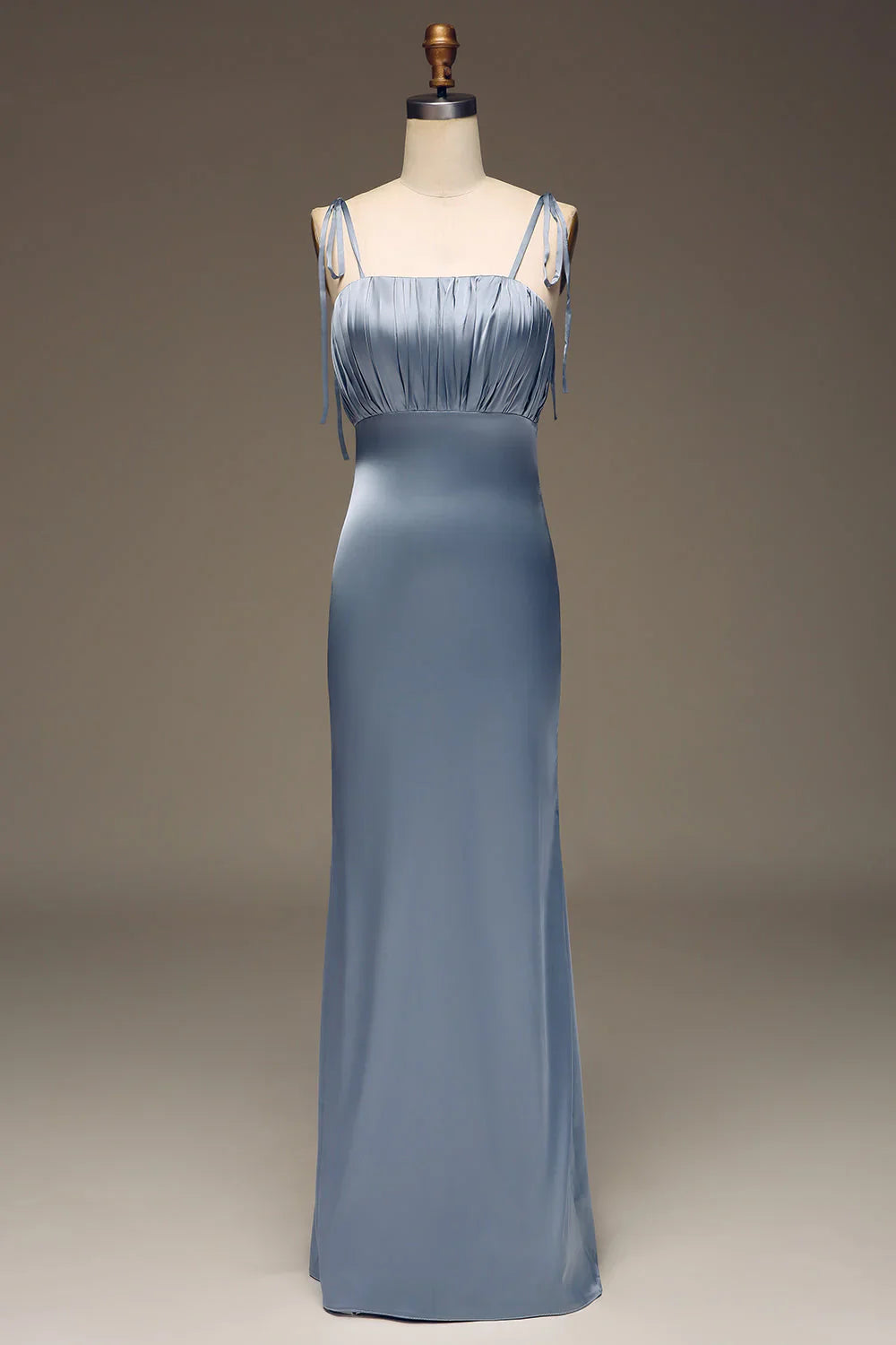 Spaghetti Straps Sheath Satin Pleated Bridesmaid Dress