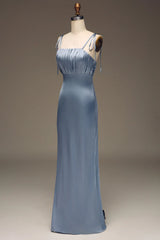 Spaghetti Straps Sheath Satin Pleated Bridesmaid Dress
