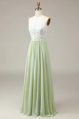 Halter Neck Lace And Chiffon A-Line Floor Length Bridesmaid Dress