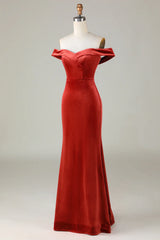 Velvet Off The Shoulder Bridesmaid Dress