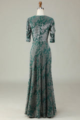 Grey Green Mermaid Velvet Bridesmaid Dress With Sleeves
