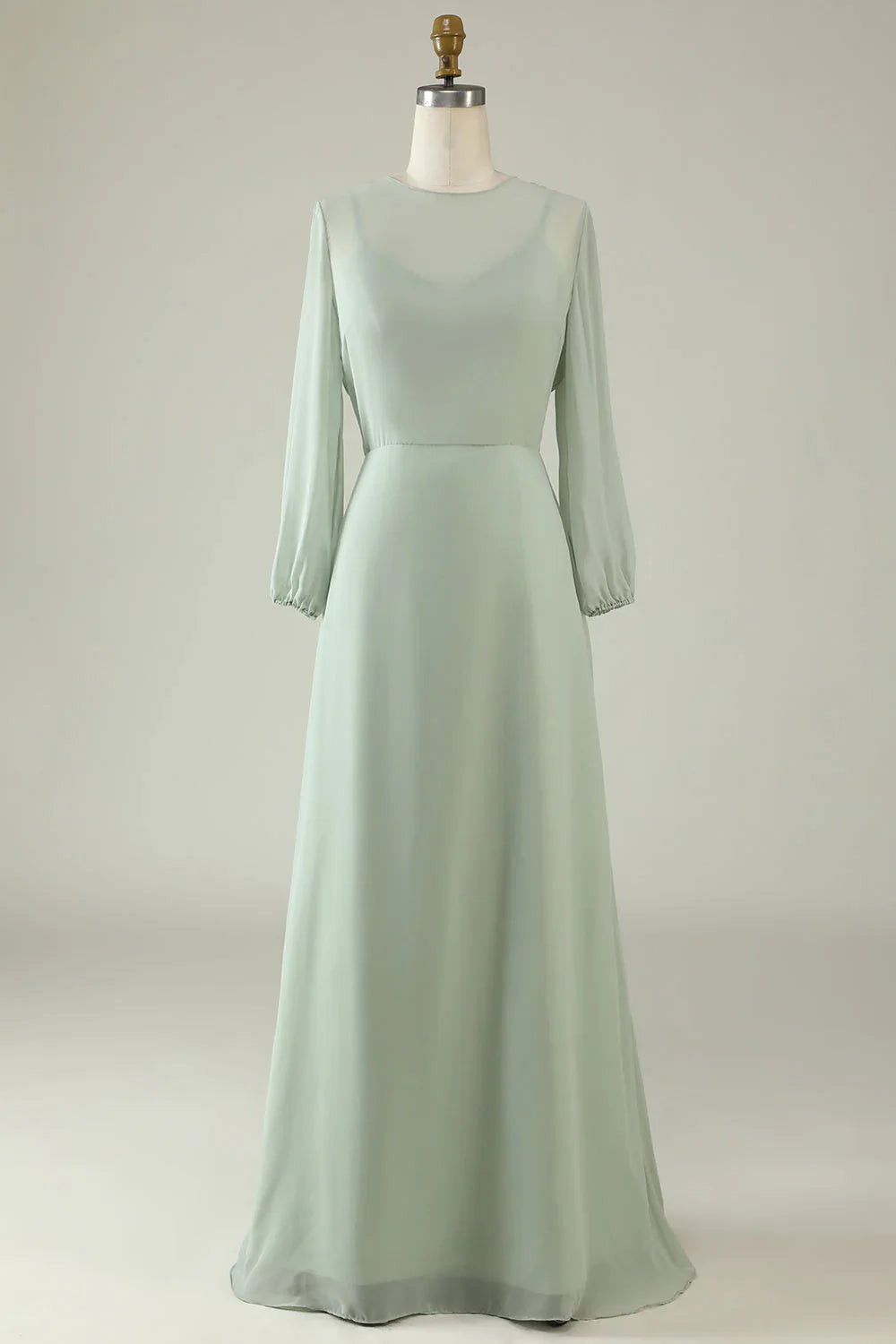 Round Neck Backless Bridesmaid Dresses With Long Sleeves