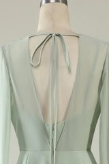 Round Neck Backless Bridesmaid Dresses With Long Sleeves