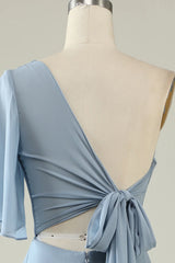 Back Lace Up One Shoulder Chiffon Boho Bridesmaid Dress