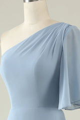 Back Lace Up One Shoulder Chiffon Boho Bridesmaid Dress