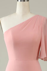 Back Lace Up One Shoulder Chiffon Boho Bridesmaid Dress