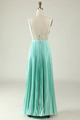 Spaghetti Straps Pleated Long Bridesmaid Dress