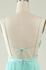 Spaghetti Straps Pleated Long Bridesmaid Dress