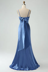 Mermaid Spaghetti Straps Long Satin Bridesmaid Dress With Slit