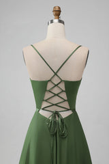Satin V Neck A-Line Long Bridesmaid Dress