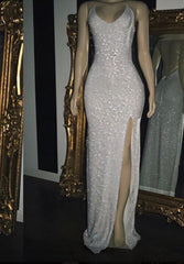 2024 Long White Sequin Prom Dresses Cross Back Halter Evening Gown