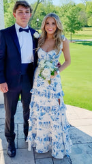 Flowy Floral A-Line Prom Dress Long Evening Dresses for Party Events