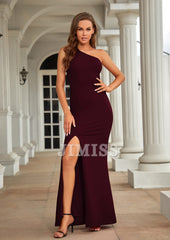 One shoulder sleeveless ball gown with high slit elegant wedding guest party formal long gown