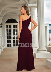 One shoulder sleeveless ball gown with high slit elegant wedding guest party formal long gown