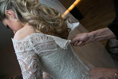 A-line/Princess Off-the-shoulder Full/Long Sleeves Long Lace Bridal Wedding Dresses with Beading