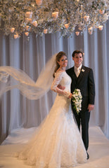 A-line/Princess Off-the-shoulder Full/Long Sleeves Long Lace Bridal Wedding Dresses with Beading