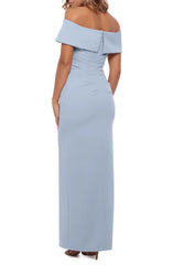 Elegant pleated strapless off shoulder long off back evening dress