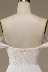 Aimishang Ivory Boho Chiffon Asymmetrical Wedding Dress with Lace
