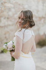 Sheath Cap Sleeves Simple Wedding Dresses