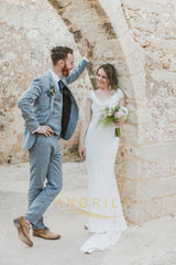 Sheath Cap Sleeves Simple Wedding Dresses