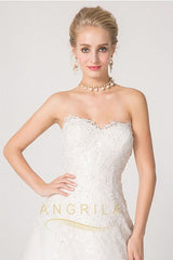 A-line Strapless Sweetheart Lace Applique Bridal Wedding Dresses