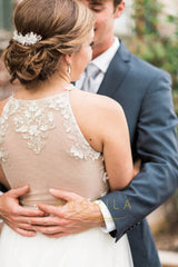 Illusion A-line/Princess Sleeveless Wedding Dresses