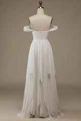 Aimishang Ivory Boho Chiffon Asymmetrical Wedding Dress with Lace