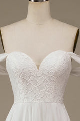 Aimishang Ivory Boho Chiffon Asymmetrical Wedding Dress with Lace