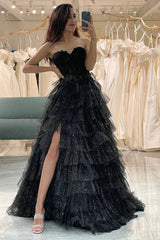 Aimishang A-Line Sweetheart Long Corset Tiered Prom Dress With Slit