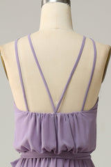 A Line Halter Grey Purple Long Bridemaid Dress with Bowknot