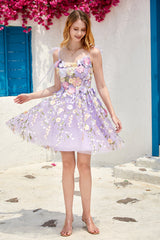 Purple Cute Corset Homecoming Dress with 3D Flowers