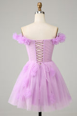 Pink Off the Shoulder Corset Homecoming Dress With Flowers